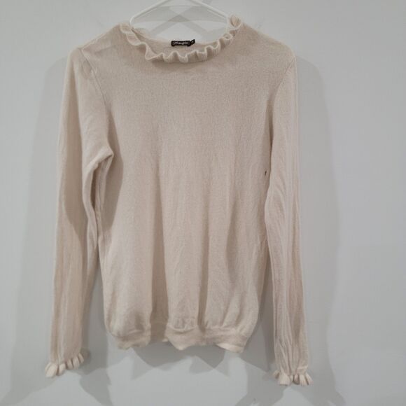 J Mclaughlin Womens Cashmere Sweater Size Medium Flawed Ivory Soft Girl Cozy - Picture 1 of 5